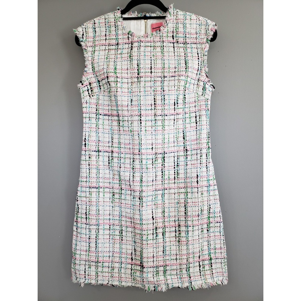 NEVER WORN SIZE 2 Kate Spade White Pastel Tweed Fringed Sleeveless Shift Dress